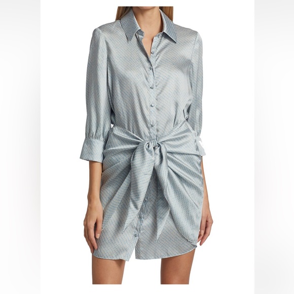 Cinq a Sept Gaby Tie-Waist Mini Shirt Dress Sz 14 - Picture 4 of 8